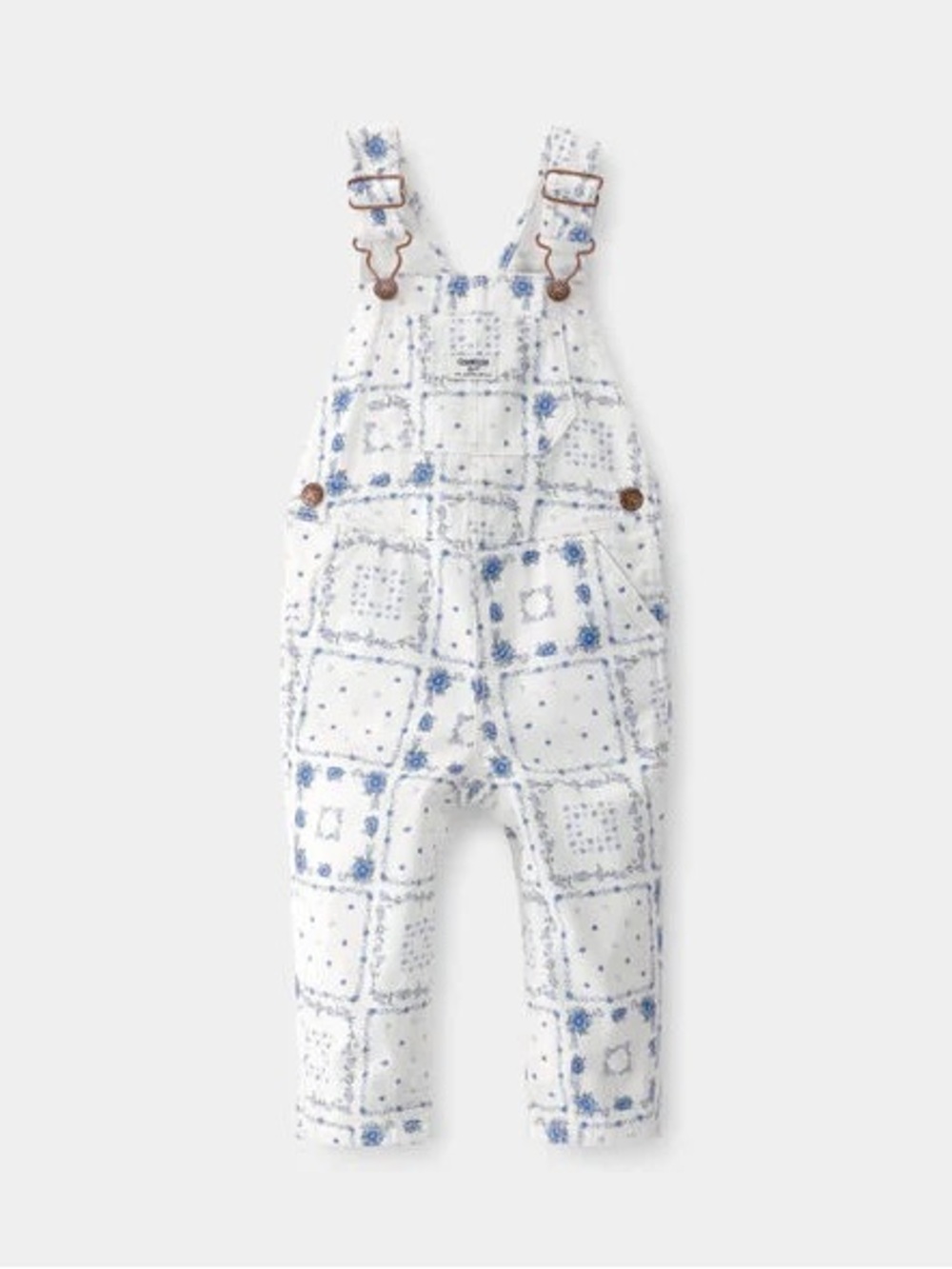 OshKosh B'gosh White Overalls with Blue Floral Patchwork